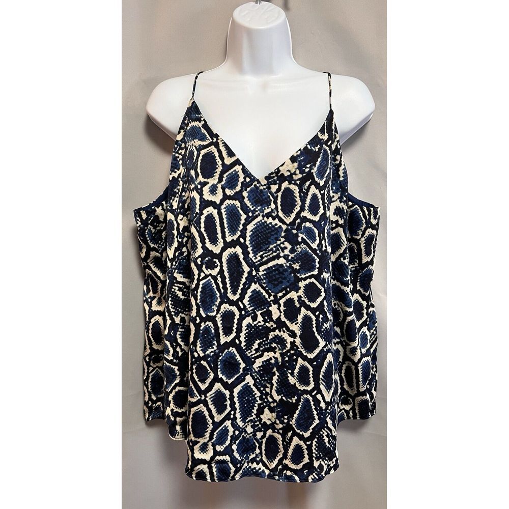 Express Women's Sleeveless Blue And White Snake Skin Print V-Neck Blouse Sz XL T